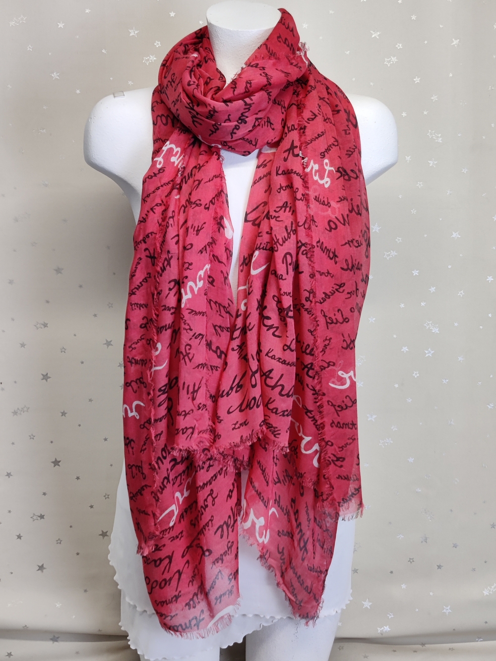 Naturally Knotty Multilingual Love Scarf 100% Modal Coral Pink Wrap 42x82